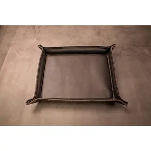 Luxury Leather Valet Tray - Black Minerva