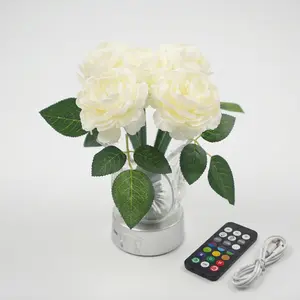 Rechargeable RGB Artificial Flower Light, Eternal Preserved Flower Atmosphere Lamp with Remote Control, Color Changing Desk Lamp for Bedroom Home Decor Gifts - Rose/Peony