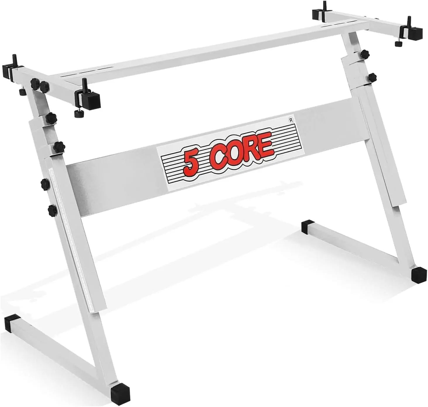5 CORE Alloy Steel Z-Shape Height Adjustable Keyboard Stand - Fits 54, 61, 88 Keys Electric Keyboards, Digital Pianos, White Keyboard Holder KS Z1 WH