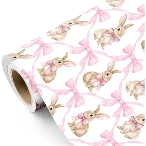 Bunny Easter Wrapping Paper Roll - 17 Inch x 16.5  - Cute Bunny and  Bow Wrapping Paper,  for Easter, Spring,  Shower, Girls Birthday