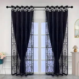 Knitted Lace Curtain, Vintage Style, Star Fringe, Dual Layer, Light Blocking, Dust Proof, Insulation, Decorative Edge Design