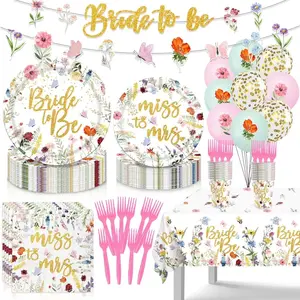 Bride to Be Bridal Shower Decorations, Wildflower Plates & Napkins Set, Roses Theme, Serves 20 Guests, Perfect for Bachelorette Parties