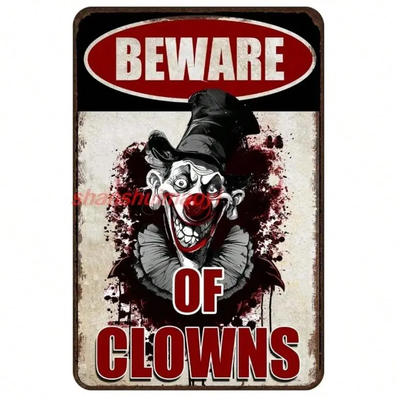 Halloween Clown Warning Halloween "Beware Of Clowns" Metal Sign Signage 12x8In - Scary Clown Decor, Circus Yard/Creepy Stuff Decoration