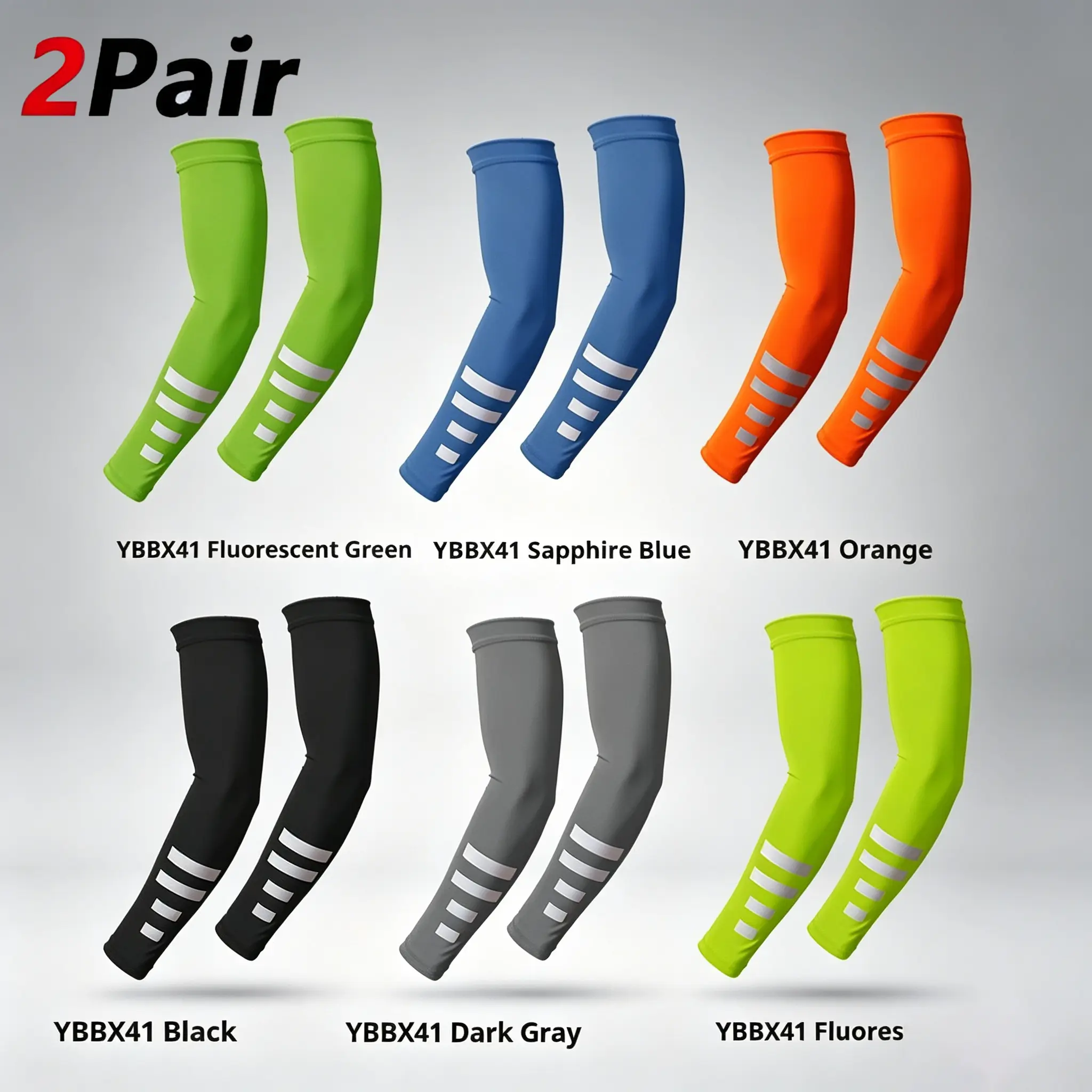 Unisex 2-Pack Cycling Arm Sleeves - Breathable, Quick-Drying, Reflective Striped Compression Arm Protectors for Golf, Outdoor Sports