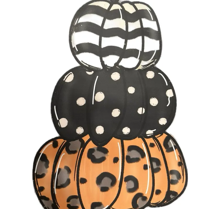 Fall DTF Heat Transfer - Image of Stacked Pumpkins with Striped and Leopard Patterns