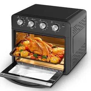 Air Fryer Oven 27.5QT, 6-in-1 Countertop Convection Oven, Air Fry, Bake, Broil, Toast, Warm, Dehydrate, 4 Knob Control, 1600W, Family Size for Crispy Cooking, Black Multi-Function  Large Capacity Multifunctional