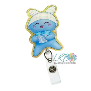 Glove Buddy (Meds) Badge Reel – Handmade Balloon Glove Doll ID Holder, Made to Order Retractable Badge Clip, Gift for Nurses, Healthcare Workers, Lab Techs