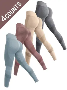 Women's Seamless High-Waisted Yoga Leggings, 4 Pack Stretchy Gym Running Pants, Comfortable Breathable Fitness Clothing