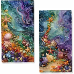 Colorful Beach Decorative Kitchen Towels Seashells Starfish Ocean Waves Dish Towels Hand Towels for Kitchen Farmhouse Home Decor Housewarming Gifts for Home Women 16"x24"