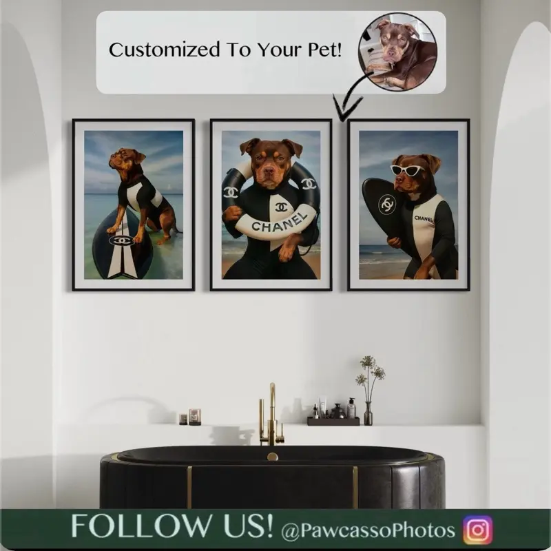 PawcassoPhotos Personalized Digital & Printed Fashion Pet Portraits Custom Artwork for Dog & Cat Memorial Durable Dust-Resistant Canvas or Photo Wall Decor for Bedroom Bathroom Office Room Gift fall photo wall Artistic Frames Decoration Made in USA