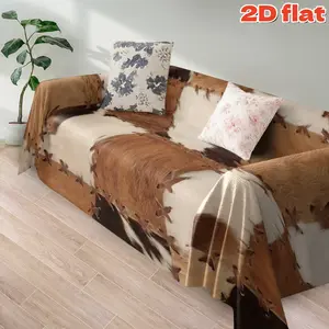2D flat 1Pc Boho Rustic Cowhide Patchwork Sofa Throw Cover, Faux Leather Design Blanket, Pet-Friendly & Scratch-Resistant Protector, All-Season Anti-Dust Slipcover, Couch Slipcover, Couch Covers for Single to 4-Seater Sofas, Machine Washable Living Room
