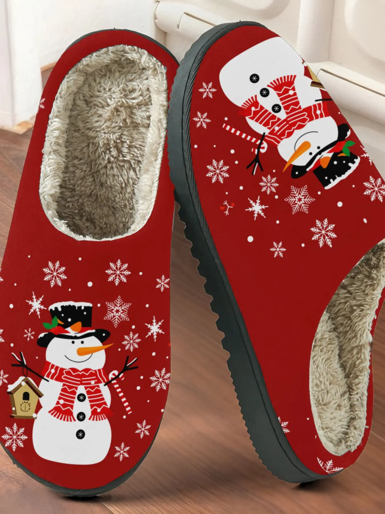 Christmas Snowman Printed Cotton Slippers, Warm Festive Home Shoes for Men & Women, Anti-Slip Thick Sole, Fall Winter Casual Footwear