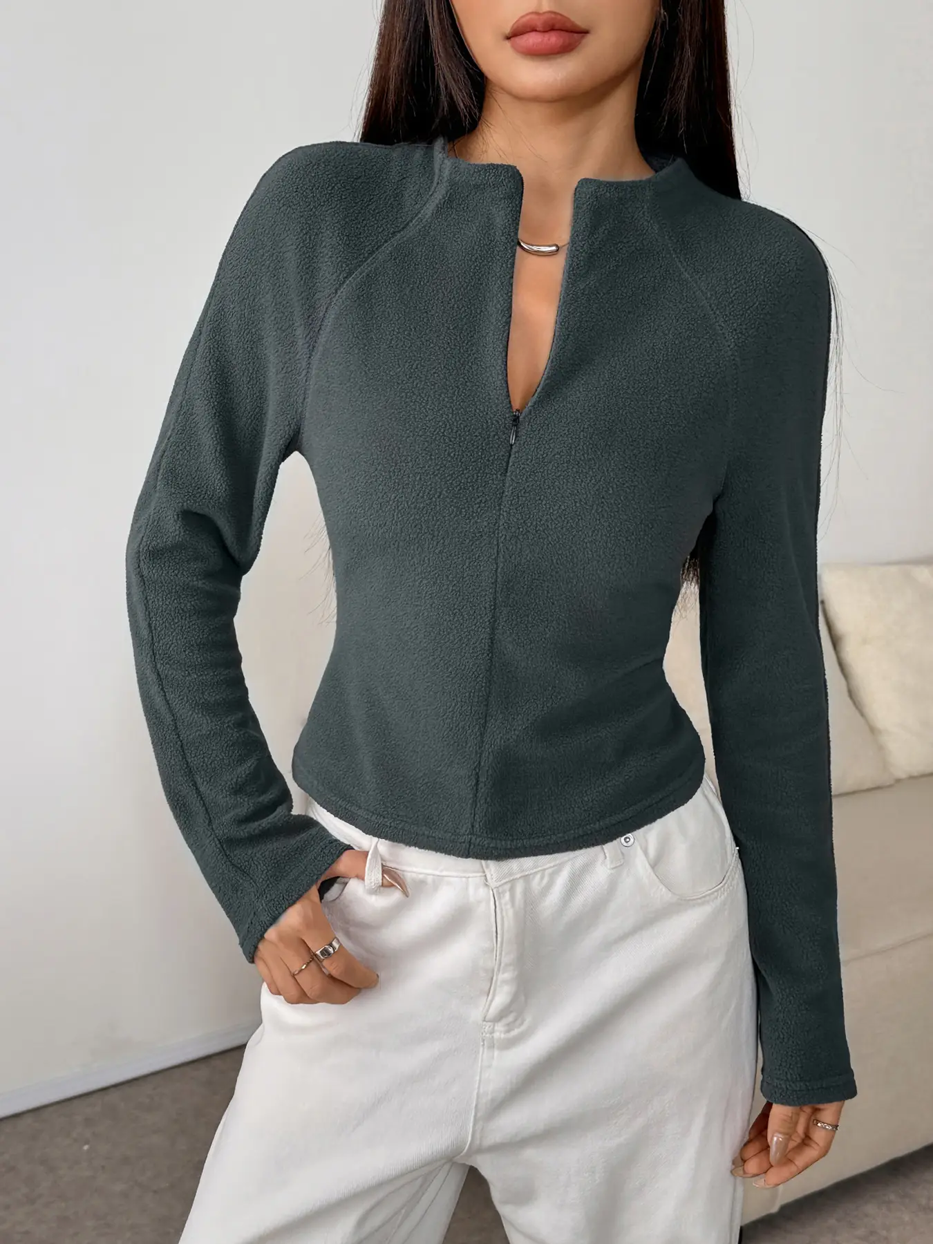 Women's Slim-Fit Long Sleeve Zipper Jacket, Casual Fall & Winter Baseball Style Coat, Short Party Clubwear, Daily Wear Street Fashion