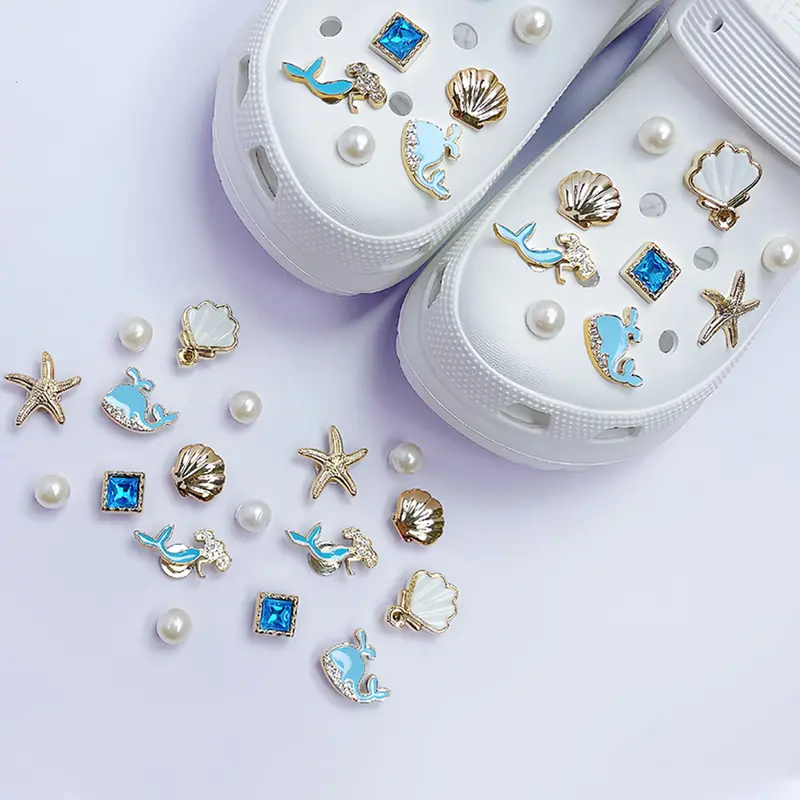 18pcs Cute Resin DIY Accessories for Crocs, Pearl Starfish and Shell Design, Removable Crystal Shoes Charms for Fashionable Footwear Decor, Shoe Decoration, Cute Shoe Decorations