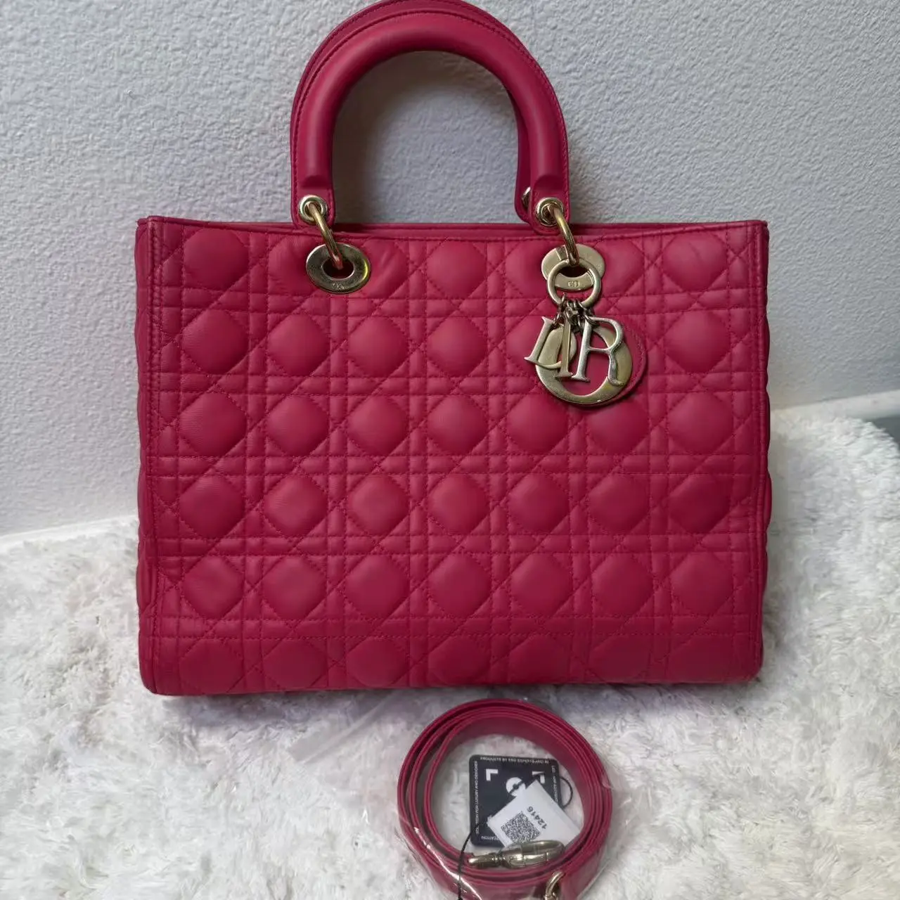 Pre-owned Dior Lamb Skin Tote Bags Large Lady Bag in Cherry Red/Fuchsia Cannage Lambskin