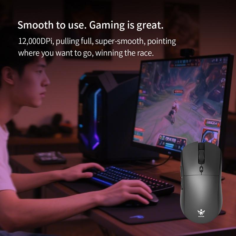 MR025 AI Lightweight Wireless Gaming Mouse,12000 DPI,Smart Voice Mouse,6 Programmable Buttons,Tri-Modes Connection,BT/Type-C Wired/2.4G Wireless Mouse Gaming with 2 Side Buttons, PC/Mac Computer and Laptop Compatible For Work Or Gamer,White/Black
