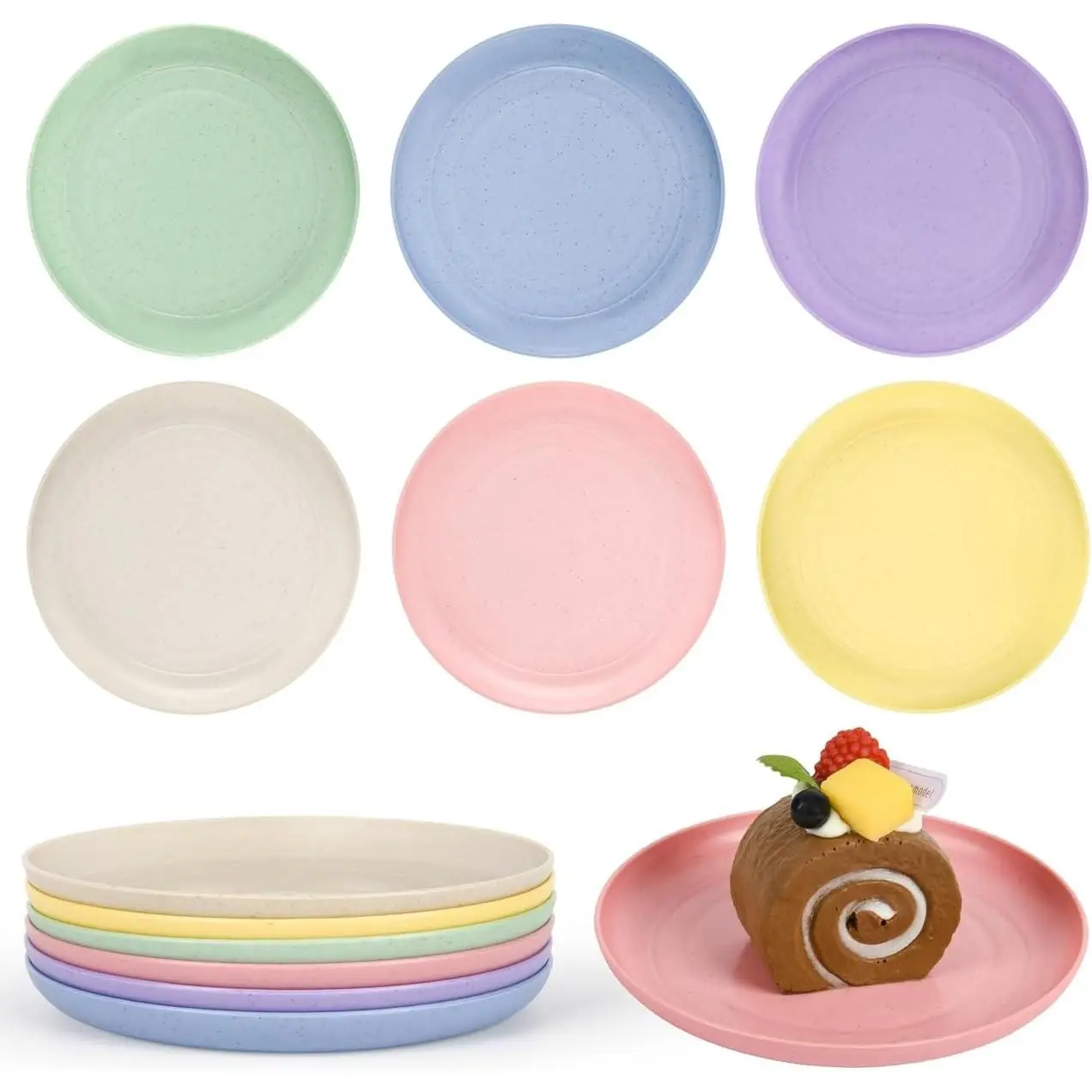 6 Inch Wheat Straw Plates, 6 Pack Small Plates, Lightweight Unbreakable Plastic Dinner Plates for  Adult Dinner Camping Salad Dessert