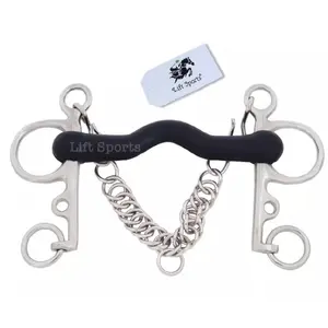 Stainless Steel Horse Pelham Bit with Rubber Port Mouth & Chain - All Sizes