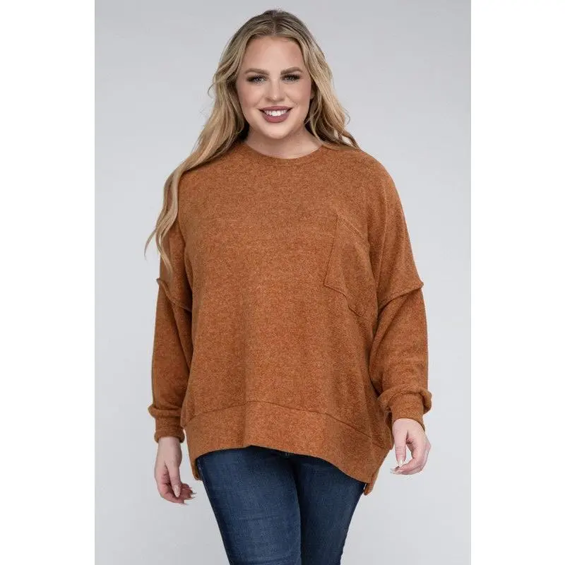 Plus Brushed Melange Drop Shoulder Sweater