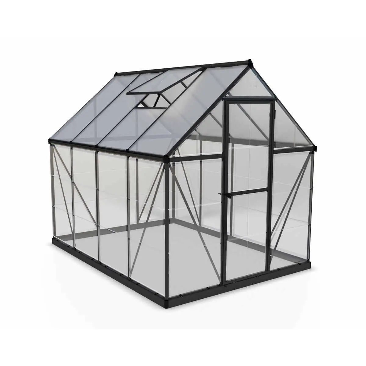 212 MAIN Palram-Canopia 6x8ft Size Hybrid Greenhouse - Outdoor DIY Kit with UV Protection, Gray Polycarbonate, Aluminum Frame, Doors