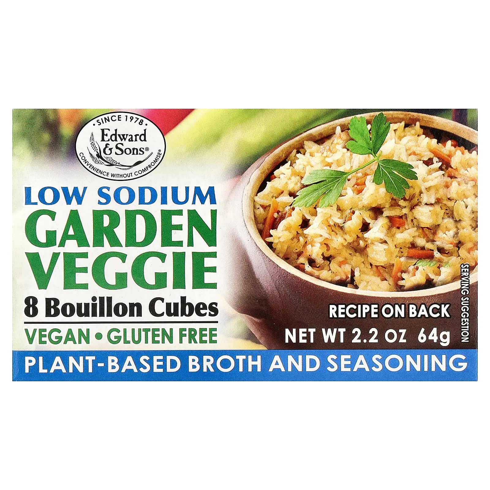 Edward & Sons Bouillon Cubes, Garden Veggie, Low Sodium, 8 Cubes, 2.2 oz (64 g)