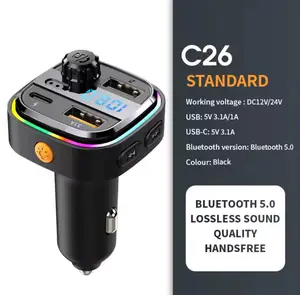 Newest C26 Bluetooth 5.0 FM Transmitter Handsfree Car Radio Modulator MP3 Player USB Super Quick Charge Adapter Car Accessories