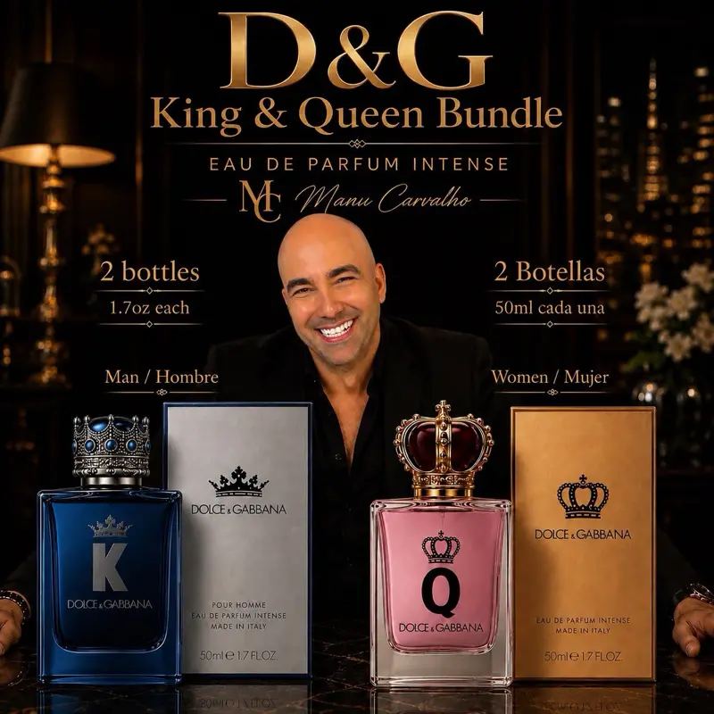 Dolce & Gabbana King & Queen Intense Luxury EDP Spray Duo Bundle, 1.7 Oz Floral-Sweet Long-Lasting Musk Fragrance Bottles, Unisex Beauty & Personal Care Item