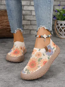 Boho Style Printed Mesh Slip-On Women's Shoes, Lightweight Soft Sole Anti-Slip Casual Sports Shoes, Comfortable Mom Shoes