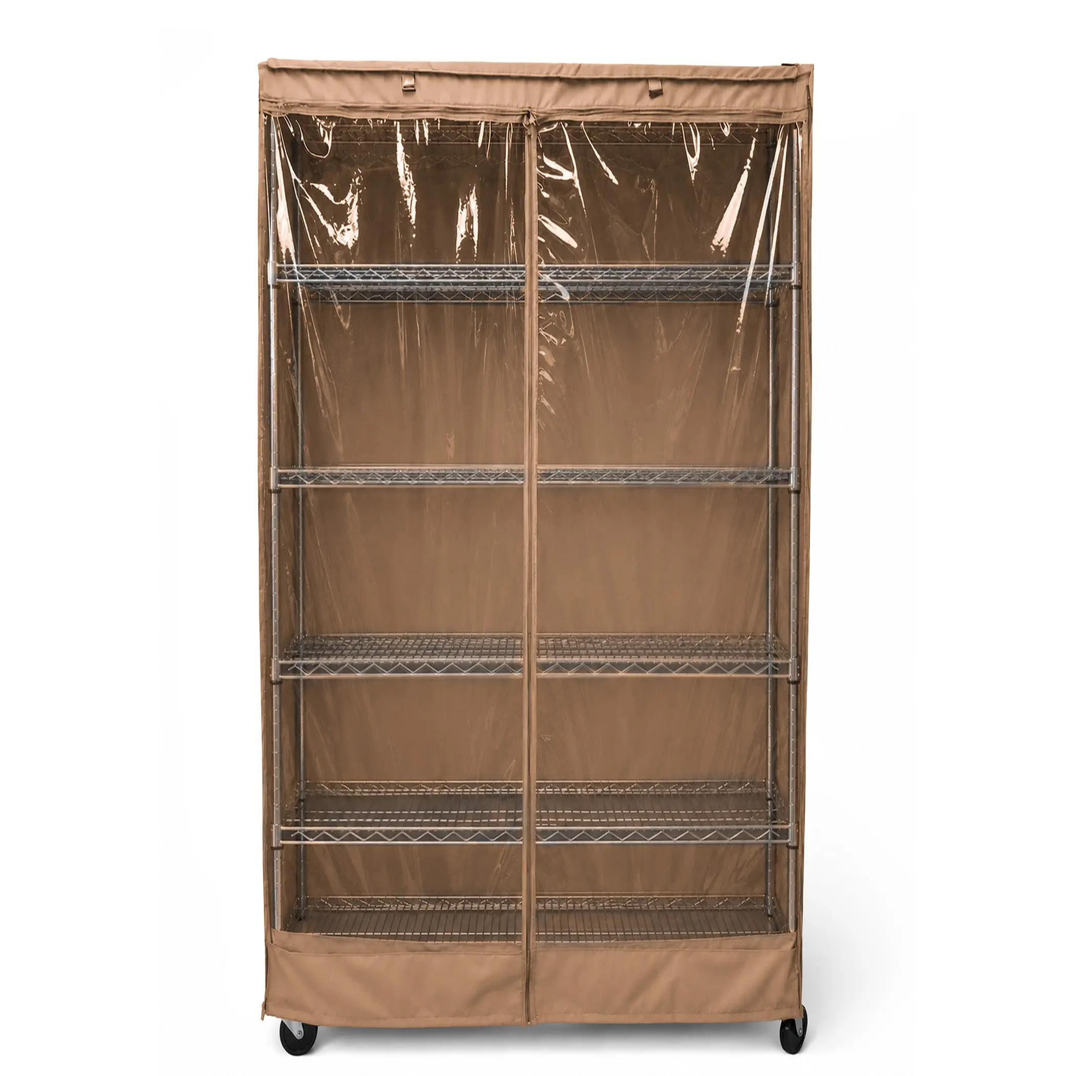 Storage Shelving Unit Cover, fits racks 36"W x 18"D x 72"H one side see through panel in Beige Khaki