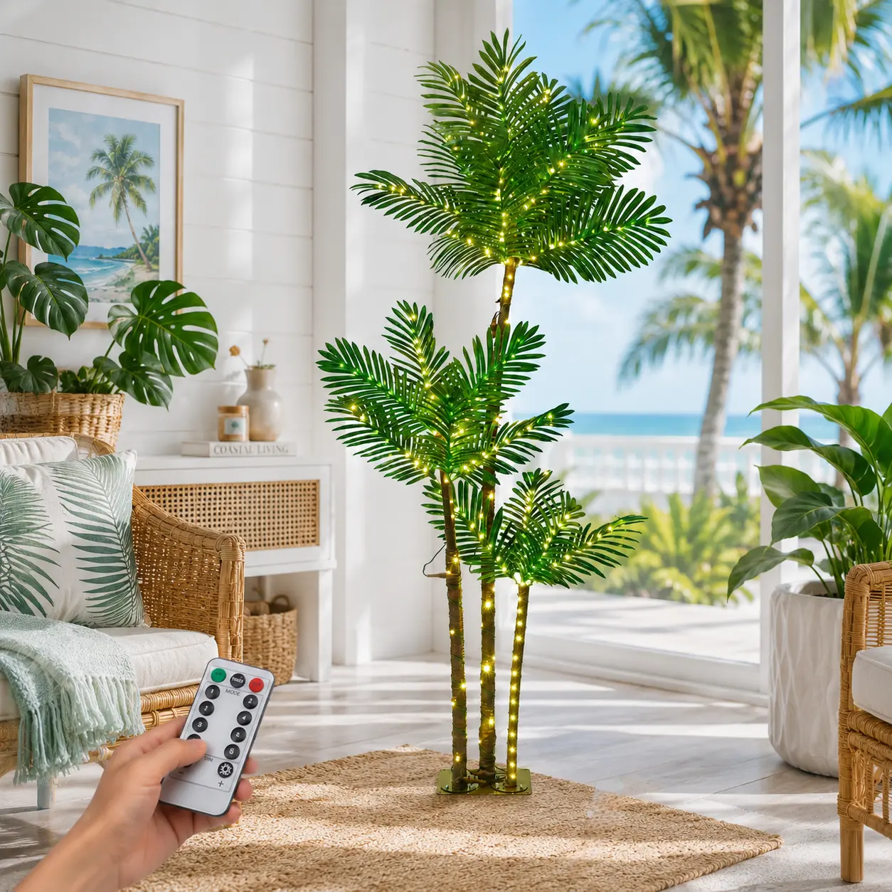 5/6-Foot Plug-in Illuminated Palm Tree LED Artificial TreeLights with 3 Trunks-Ideal for Outdoor Courtyards, Yards,Pools, Porches, Patios, and Tropical Party Decor-ArtificialPlants, Artificial Hedges
