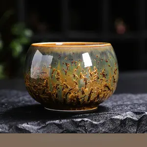 Ceramic Jianzhan Master Cup Single Cup Crystal Glaze Large Kung Fu Tea Cup High-end Tea Bowl Personal Tea Cup for Men