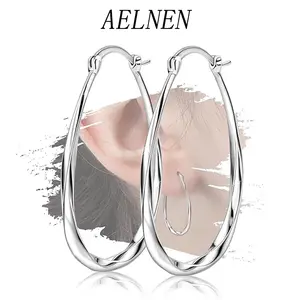 Sterling Silver Oval Hoop Earrings for Women - Hypoallergenic Costume Jewelry Hoops for Sensitive Ears