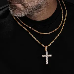 GAbriel 5A+Zircon Stainless Steel Cross, Elegant Double layered Necklace, Unisex, Comes with Gift Box