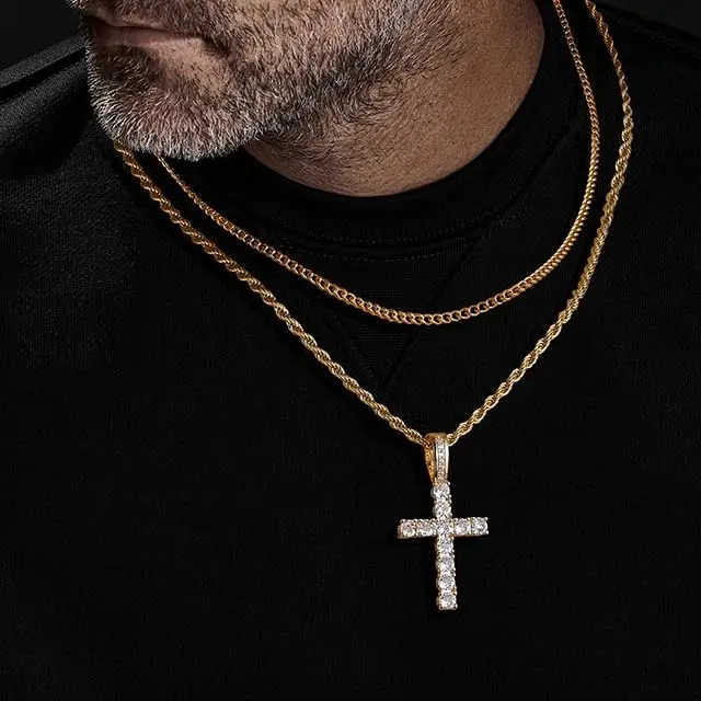 riel 5A+Zircon Stainless Steel Cross, Elegant Double layered Necklace, Unisex, Comes with Gift Box