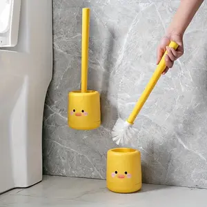 1set, Small Yellow Duck Toilet Brush Set, Cartoon Cleaning Toilet Brush, Silicone Creative Wall-Mounted Style Make Your Bathroon Tidy, Cleaning Tools, Cleaning Supplies, Bathroom Supplies, Toilet Wand