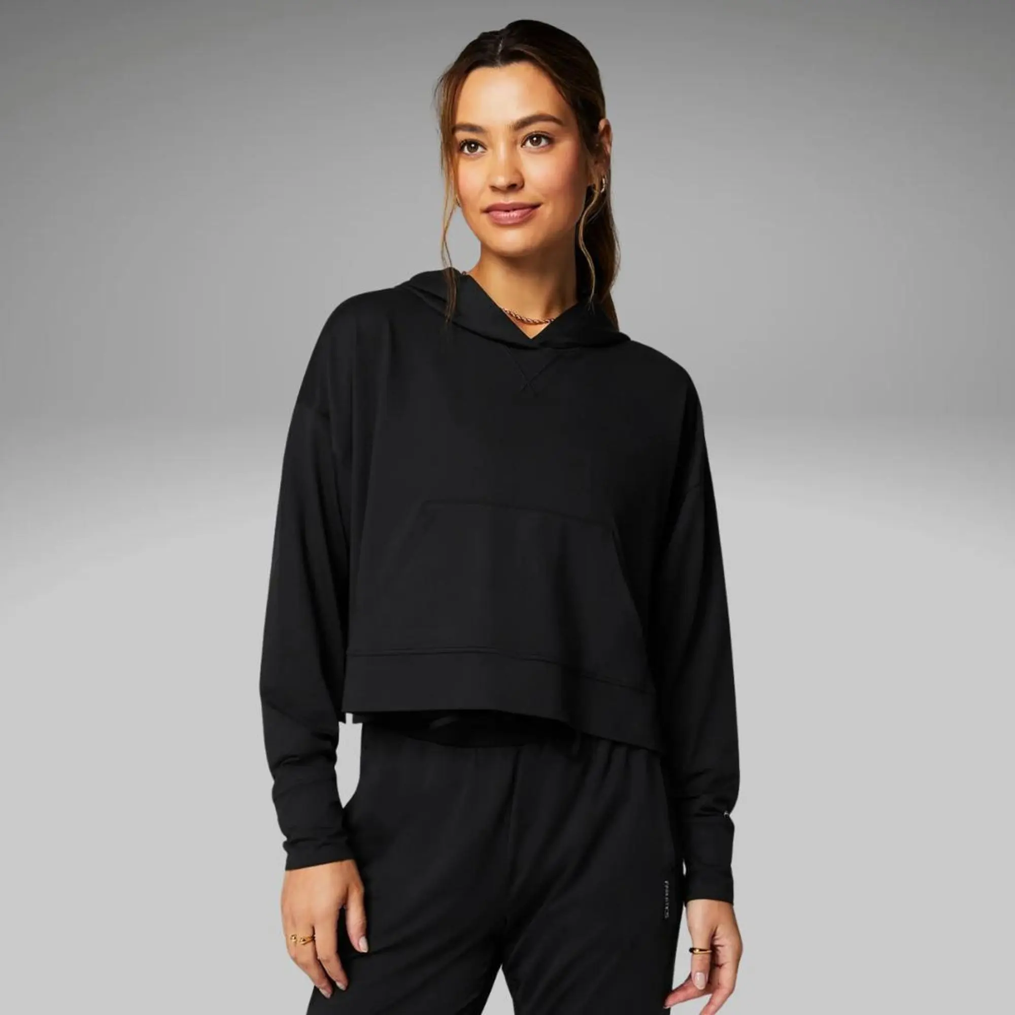 Fabletics Women's Cloud Jersey Cropped Hooded Neck Long Sleeve Pullover Hoodie, Women's Tops & Sweatshirts