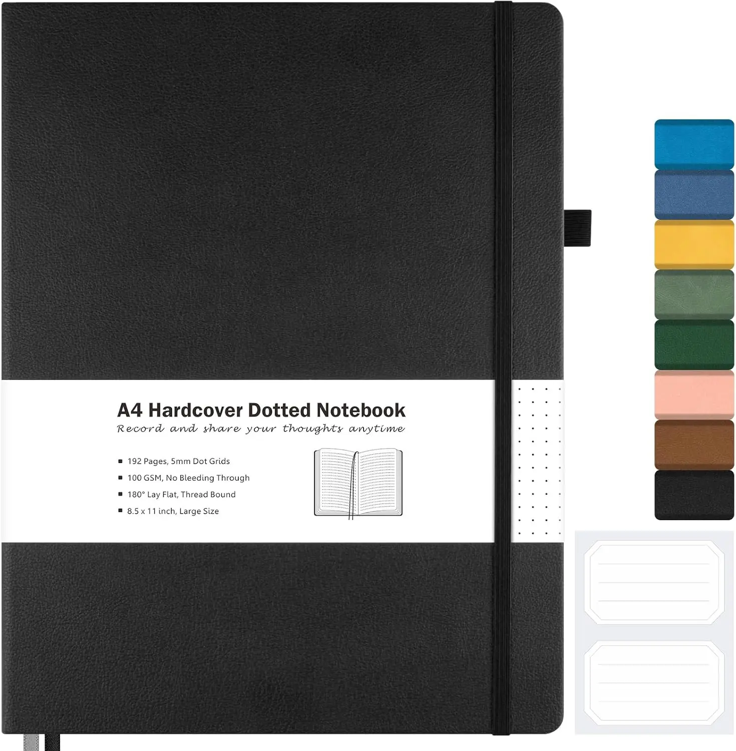 Dotted Journal, Hardcover Notebook 8.5 x 11, Dot Grid Notebook Journal for Women, Men, Large Leather Journals for Writing, , No Bleed Thick Paper, A4 Notebooks for Work, School, Notes, Black