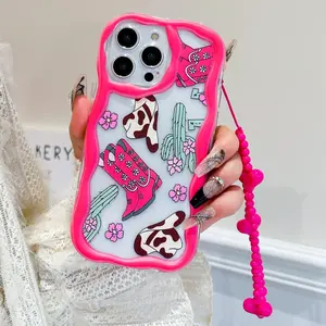 Cute Cactus Pattern Phone Case with Lanyard, Shockproof Phone Protective Cover, Fashion Phone Accessories Compatible with iPhone 11 12 13 14 15 16 Pro Max, Casing, Smartphone Cover