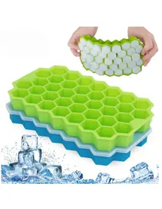 Silicone Honeycomb Ice Tray With Cover Creative Stackable 37-Cell Ice Box Easy To Demould Ice Tray Ice Cube Mold