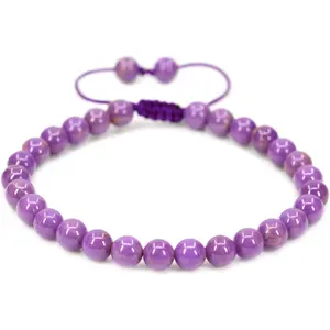 Angelstones Handmade Gemstone 6mm Lavendar PhosphosideriteRound Beads Adjustable Braided Macrame Tassels Chakra Reiki Bracelets 7-9 inch Unisex