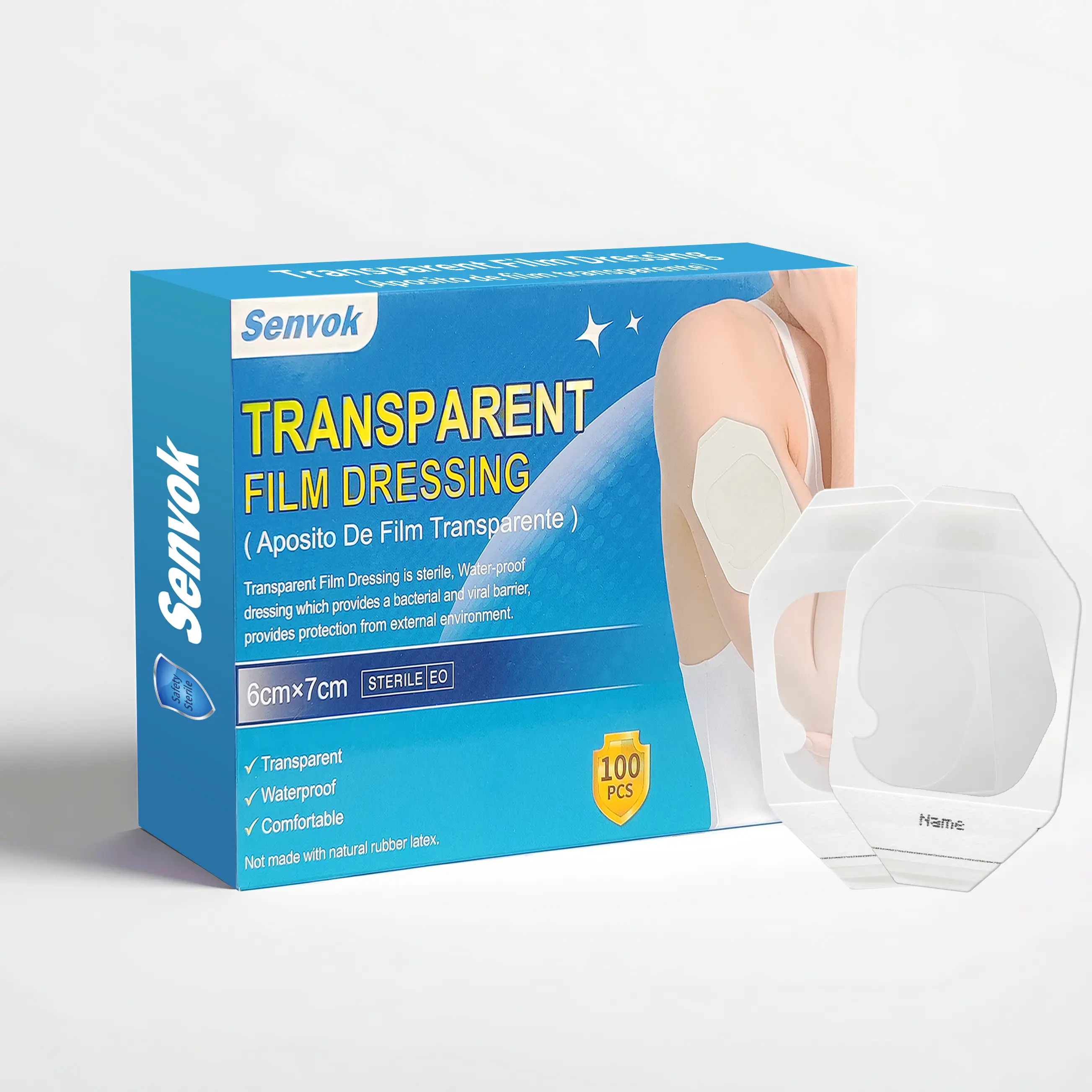 Senvok Transparent Film Dressing, 6cm x 7cm (100 Packs), Waterproof Medical Supplies First Aid Adhesive Patches for Post-Surgical Shower, Tattoo Aftercare, IV Shield Wound Cover, Healthcare