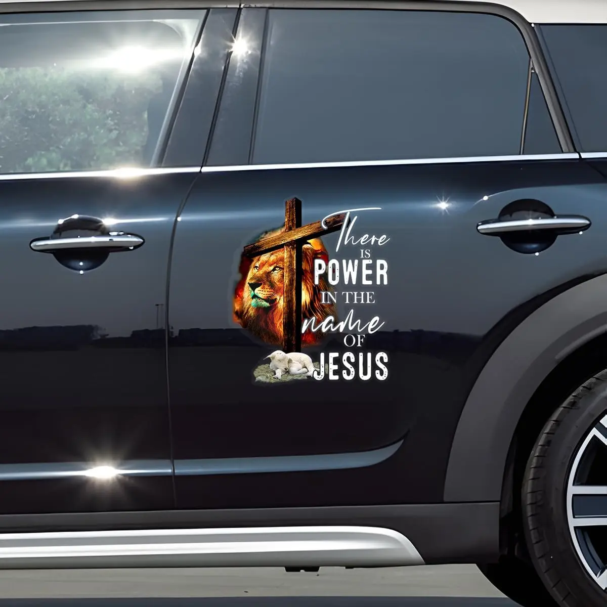 Premium Jesus Lion of Judah Cross and Lamb Transparent Vinyl Car Sticker - Express Your Faith with Style & Durability