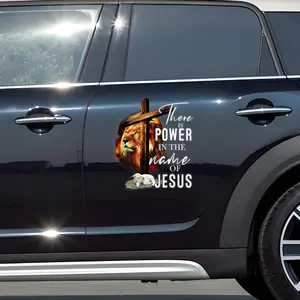 Premium Jesus Lion of Judah Cross and Lamb Transparent Vinyl Car Sticker - Express Your Faith with Style & Durability