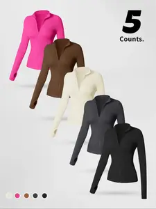 Women's Zipper Long Sleeve Top, Thumb Hole Design, Workout Sportswear for Gym, Tennis/basketball, Casual Daily Wear
