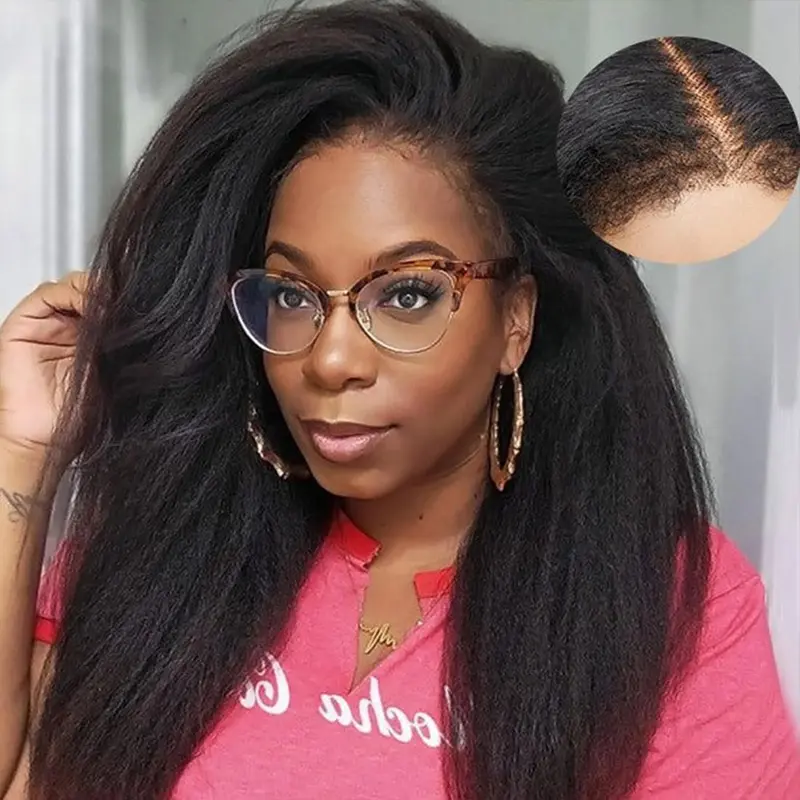 4C Edges Hairline 13x6 Frontal HD Lace 180% Density Human Hair Front Lace Wig With Kinky Straight Baby Hair Realistic Hairline