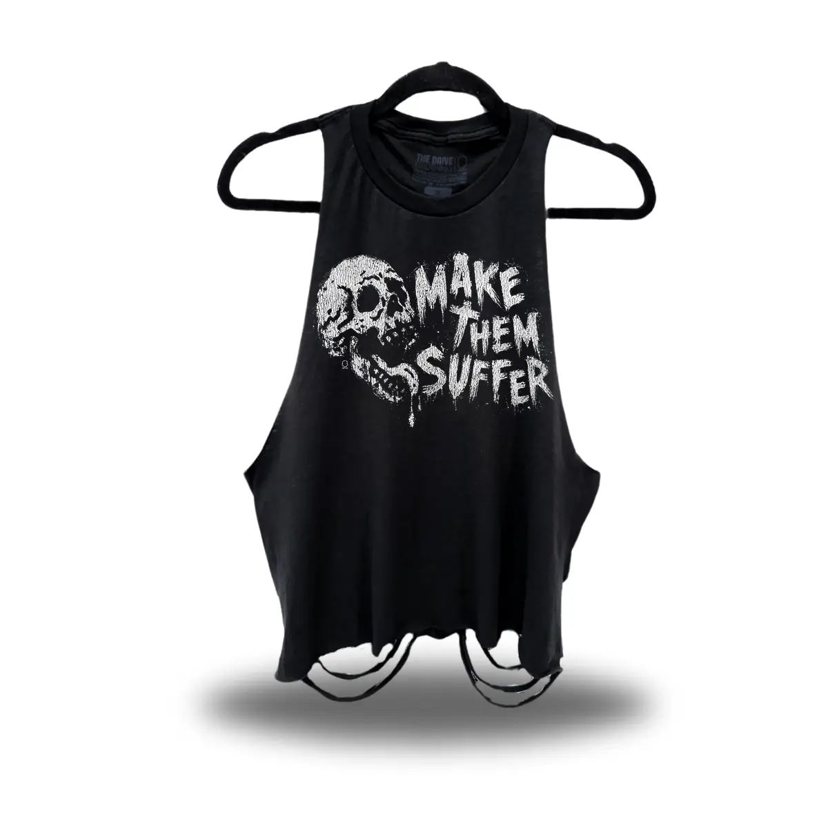 Women's Sleeveless Road Rash Graphic Print Crop Tank Top - Black, White Print, Unisex Ring-Spun Cotton, Custom Cut Streetwear, Punk/Rockstar Women's Tanks & Camis, Music-Inspired Looks, Summer Layering