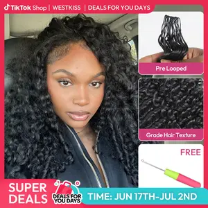 [NEW IN] West Kiss Burmese Curly Feather Crochet Human Hair for Mircale Knots Boho Braids Knotless Pre-Separated 50g/Bundle Deep Wave Human Hair Extensions DealsForYouDays
