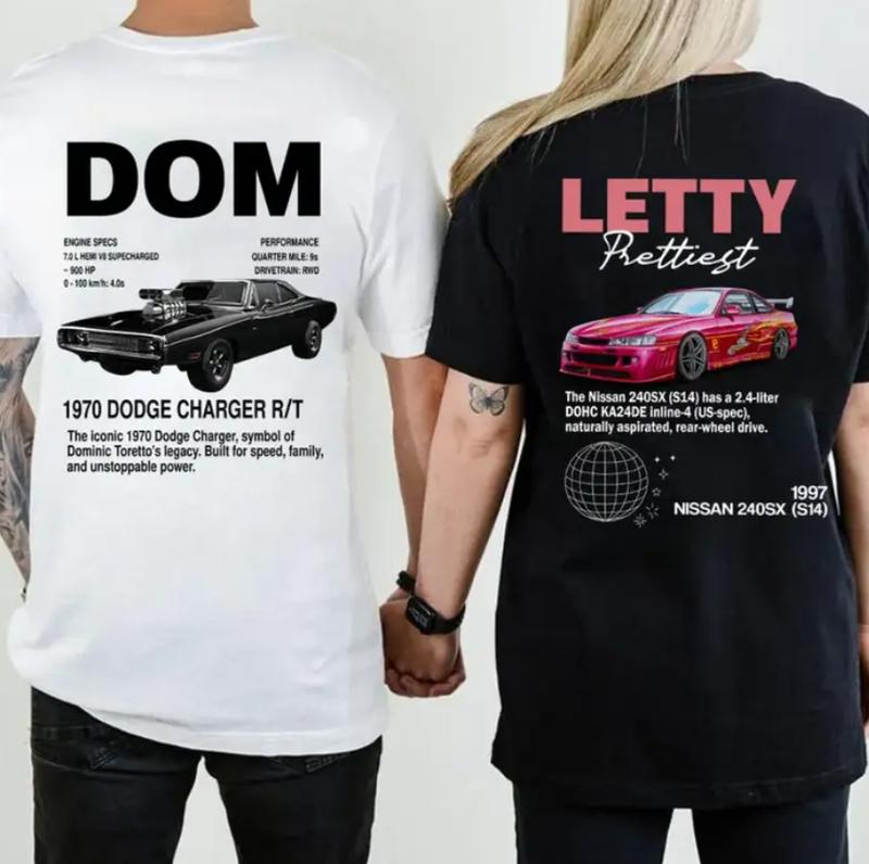 2 Sided Letty And Dom Car Lover Couple Matching Shirts, 2 Sided Letty And Dom Car Lover Couple Matching Sweatshirts, Couple Hoodies, His And Her Matching Cars Movie