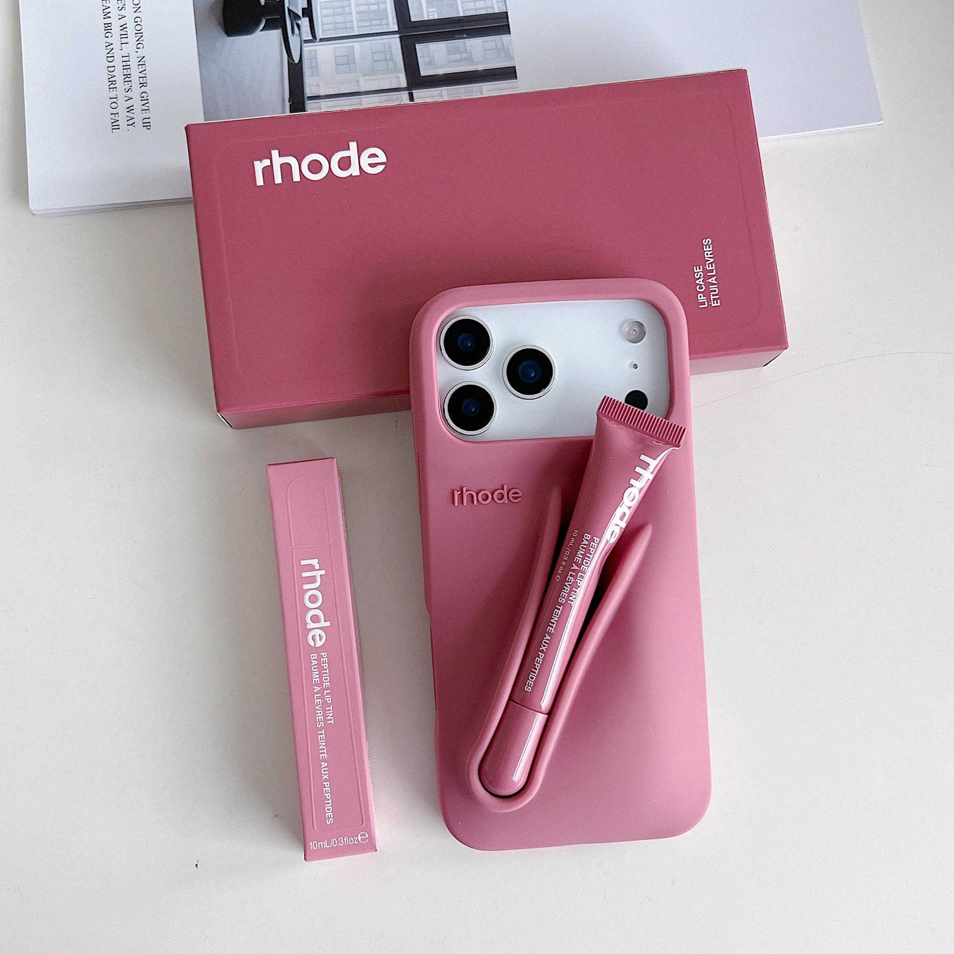 RHODE Compact Durable Phone Case with Lip Gloss Storage Compartment Slot for iPhone 11 12 13 14 15 16 17, Protective Back Cover for Women and Girls