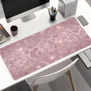 Pink Leopard Print Large Gaming Mouse Pad,Cute Desk Accessories,Aesthetic Desktop Drotection Pad,Washable Rubber Pad Non-Slip Lock Edge Multi-Size Mouse Pad Suitable For Home Office,Good Gift for Family and Friends